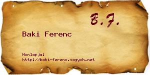 Baki Ferenc névjegykártya
